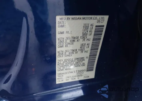 2017 Nissan Titan Sv z USA, uszkodzony, nr VIN 1N6AA1E57HN573095